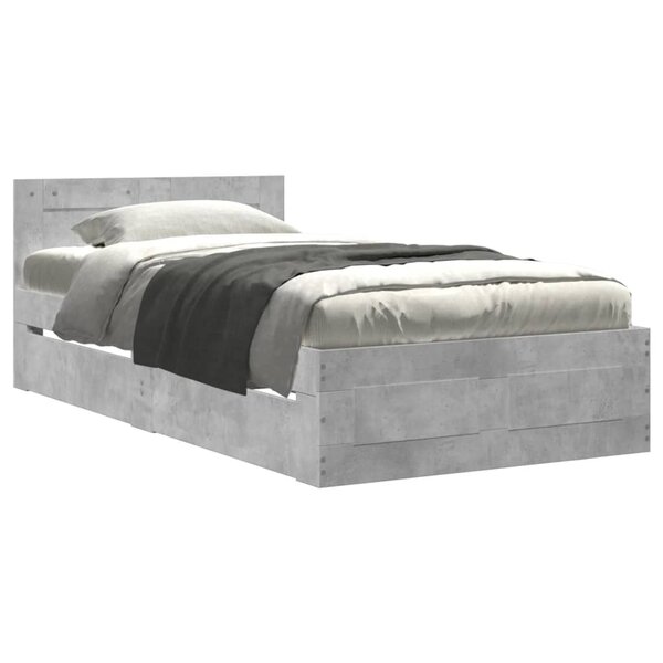 vidaXL Cadre de lit avec tête de lit sans matelas gris béton 90x190 cm