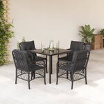 vidaXL Ensemble à manger de jardin coussins 5Pièces Noir Résine tressée