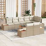 Ensemble de canapé de jardin 9 pièces avec coussins beige poly rotin acacia