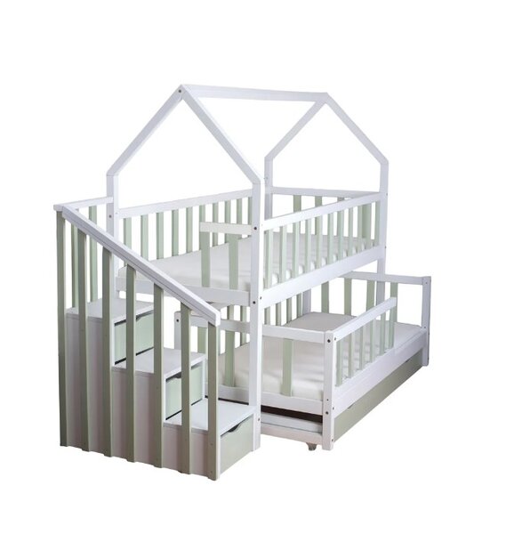 Lit cabane mi-haut pin vert