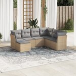 vidaXL Salon de jardin avec coussins 7 Pièces beige résine tressée