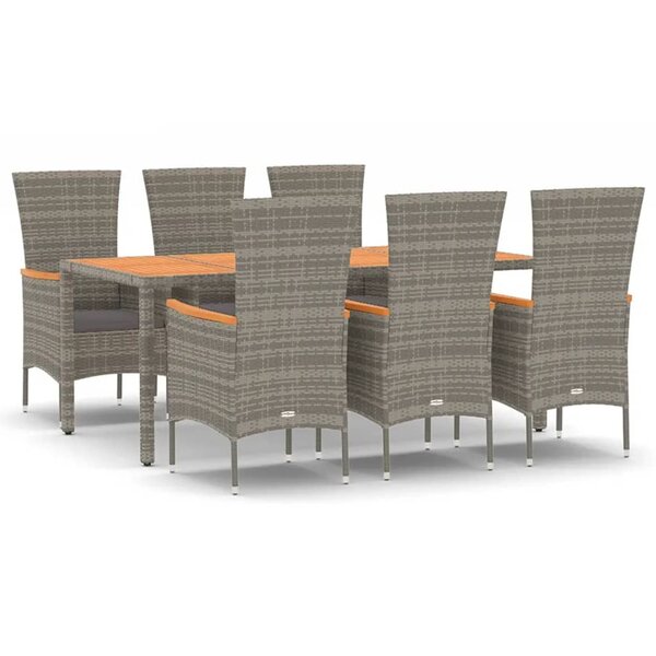 vidaXL Ensemble à manger de jardin et coussins 7 Pièces gris rotin
