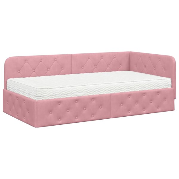 vidaXL Cadre de lit d'angle avec matelas Rose 90 x 200 cm Velours