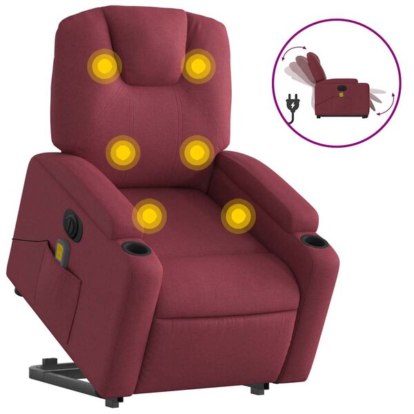 vidaXL Fauteuil inclinable de massage électrique Rouge bordeaux Tissu
