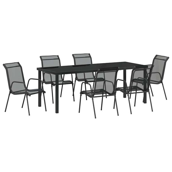vidaXL Ensemble de salle à manger pour jardin 7 pc Noir