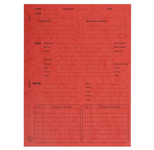 Paquet de 25 Dossiers Suivi de Procédure Carte Lustrée 265g Rouge EXACOMPTA