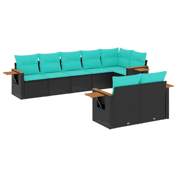 vidaXL Salon de jardin 8 Pièces avec coussins noir résine tressée