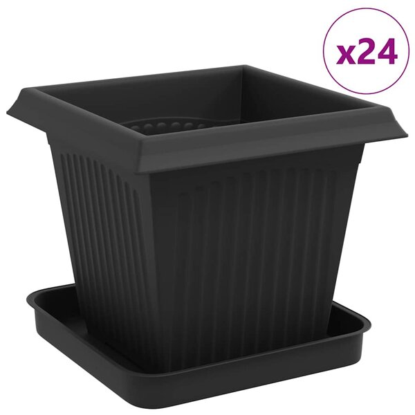 vidaXL Pots de plantes 24 Pièces Noir 16 x 16 x 14 cm Plastique