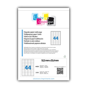 Lot de 1000 planches a4 de 44 étiquettes à bords vifs 52 5 x 25 4 mm en papier blanc 70g/m² multifonction