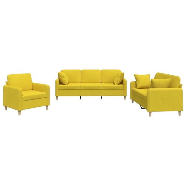 vidaXL Ensemble de canapés 3 Pièces avec coussins jaune clair tissu