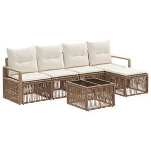 vidaXL Ensemble de canapé de jardin 6 Pièces Beige polyrotin