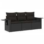 vidaXL Salon de jardin 3 Pièces avec coussins noir résine tressée