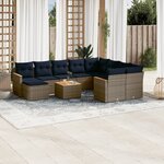 vidaXL Salon de jardin 11 Pièces avec coussins gris résine tressée