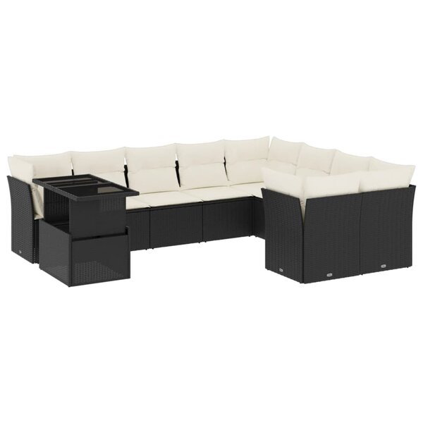 vidaXL Salon de jardin 10 Pièces avec coussins noir résine tressée