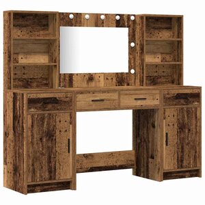 vidaXL Ensemble de table de maquillage avec LED 3 Pièces Bois ancien