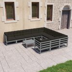 vidaXL Salon de jardin 11 Pièces avec coussins Gris Bois de pin massif