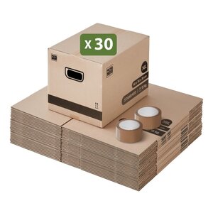 Pack and Move - Lot de 30 cartons déménagement livres avec poignées + 1 adhésif GRATUIT