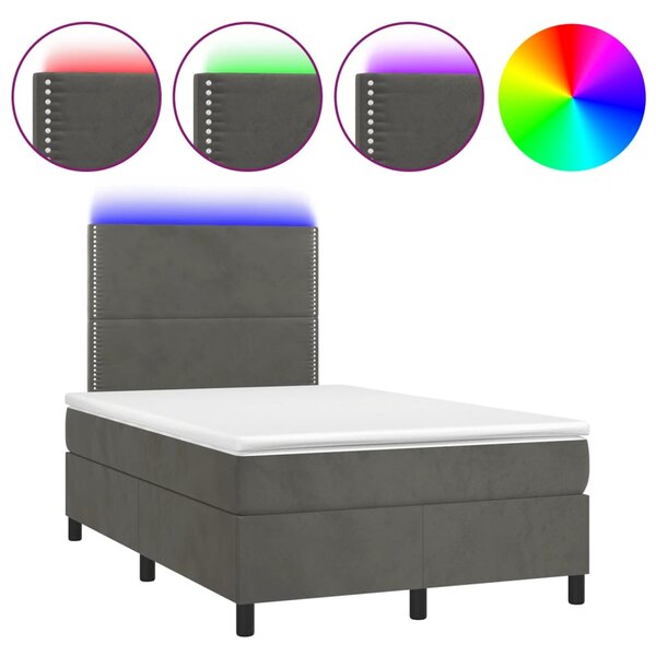 vidaXL Sommier à lattes de lit avec matelas LED gris foncé 120x190 cm