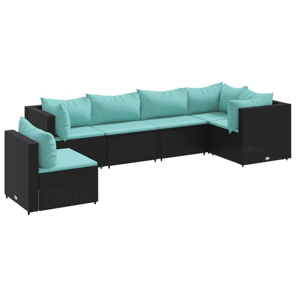 vidaXL Salon de jardin 6 Pièces avec coussins Noir Résine tressée