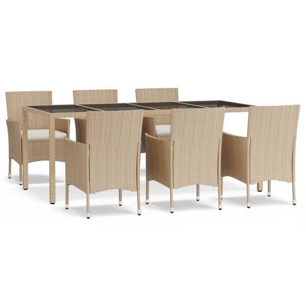 vidaXL Ensemble à manger de jardin et coussins 7 Pièces beige poly rotin