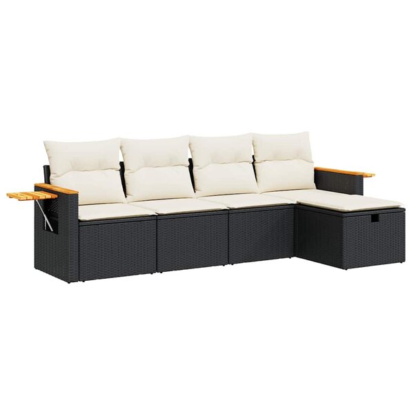 vidaXL Salon de jardin 5 Pièces avec coussins noir résine tressée
