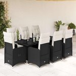 vidaXL Ensemble de bistro de jardin 9 Pièces coussins noir poly rotin