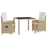 vidaXL Ensemble de repas extérieur 3 Pièces Beige et blanc crème