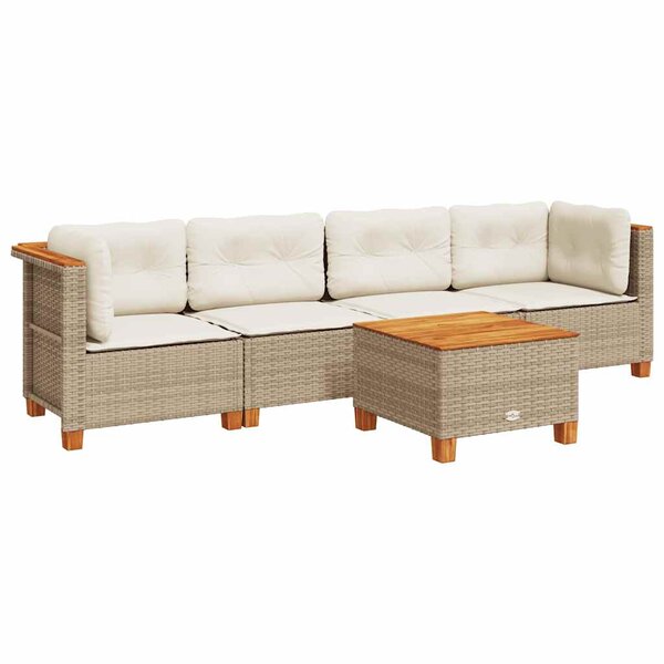 vidaXL Salon de jardin avec coussins 5 Pièces beige résine tressée