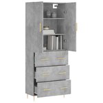 vidaXL Buffet haut Gris béton 69 5x34x180 cm Bois d'ingénierie