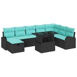 vidaXL Ensemble de canapé de jardin avec coussin 9 Pièces Noir Poly rotin