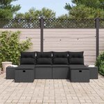 vidaXL Ensemble de canapé de jardin avec coussin 6 Pièces Noir polyrotin