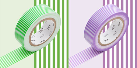 Masking Tape MT Lignes fines vert et mauve - green x purple