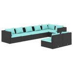 vidaXL Salon de jardin 8 Pièces avec coussins Noir Résine tressée