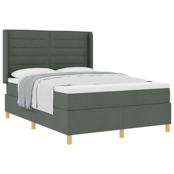 vidaXL Lit à ressorts avec matelas Gris foncé 140 x 190 cm tissu