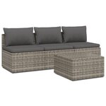 vidaXL Salon de jardin 4 Pièces avec coussins Gris Résine tressée