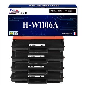 T3AZUR -4x Toners compatibles avec HP W1106A (106A) pour HP Laser 107a  107r  107w  Laser MFP 135ag  135wg  137fnw  137fwg