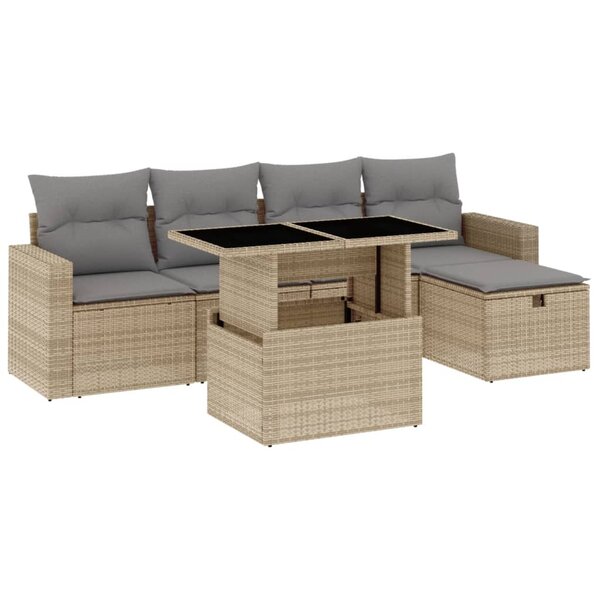 vidaXL Salon de jardin avec coussins 6 Pièces beige résine tressée