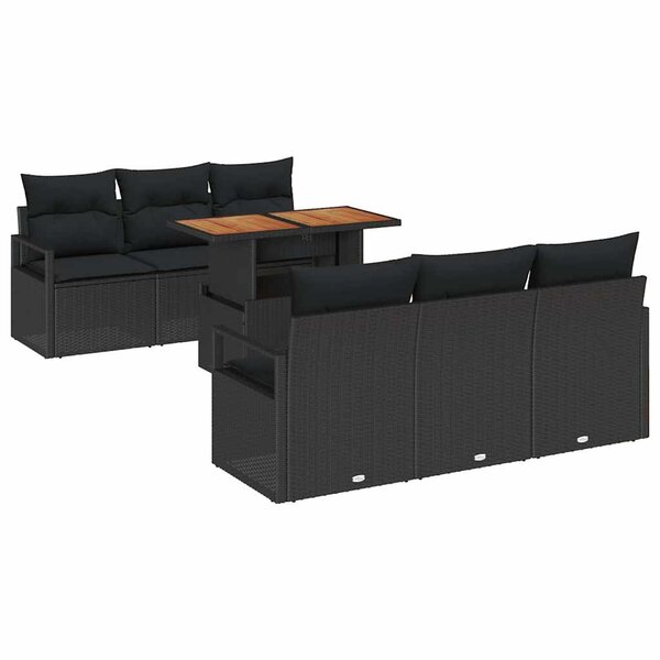 vidaXL Ensemble de canapé de jardin 7 Pièces Noir Poly rotin
