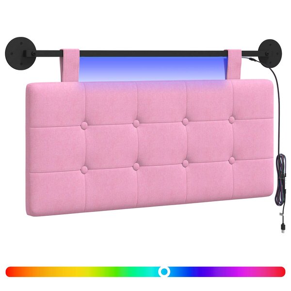 vidaXL Tête de lit suspendue Avec lumière LED Rose Tissu
