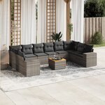 vidaXL Salon de jardin 11 Pièces avec coussins gris résine tressée