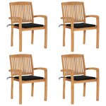 vidaXL Chaises de jardin empilables avec coussins lot de 4 Teck solide