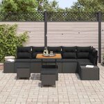 vidaXL Ensemble de canapé de jardin avec coussin 9 Pièces Noir Poly rotin