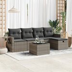 vidaXL Salon de jardin 6 Pièces avec coussins gris résine tressée