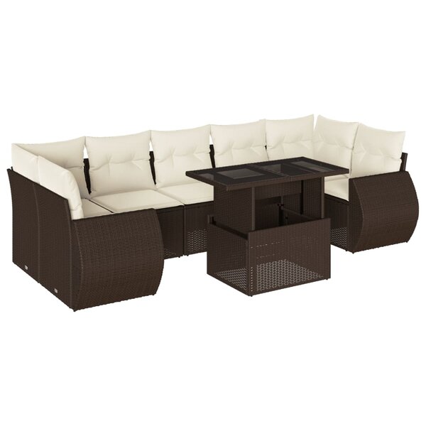 vidaXL Salon de jardin 8 Pièces avec coussins marron résine tressée