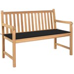 vidaXL Banc de jardin avec coussin noir 120 cm Bois de teck massif