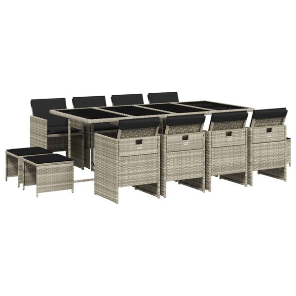 vidaXL Ensemble à manger de jardin et coussins 13 Pièces gris clair rotin