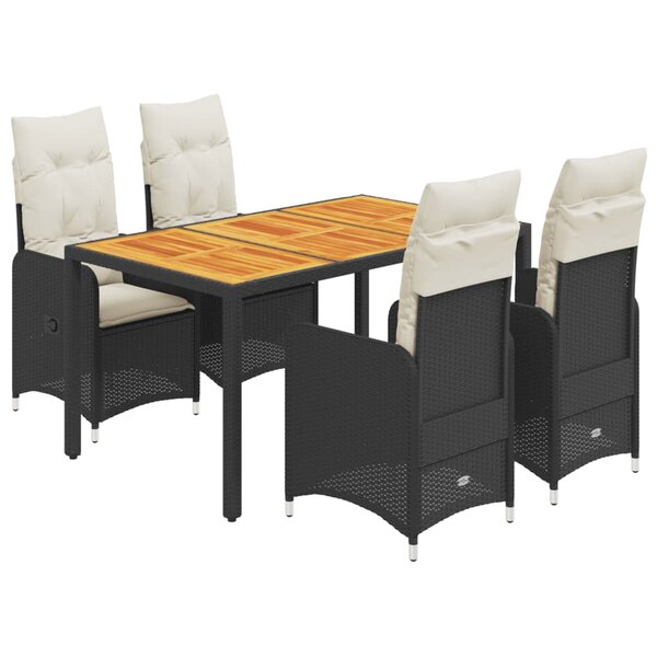 vidaXL Ensemble de bistro de jardin 5 Pièces coussins noir poly rotin