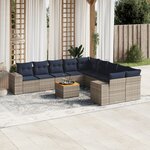 vidaXL Salon de jardin 11 Pièces avec coussins gris résine tressée
