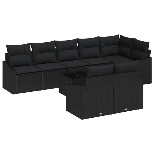 vidaXL Ensemble de canapé de jardin 9 Pièces Noir Poly rotin