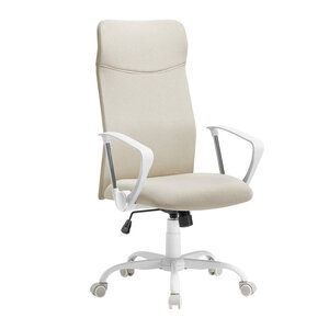 Fauteuil de bureau chaise ergonomique siège rembourré pivotant en tissu hauteur réglable mécanisme basculent charge 120 kg beige 12_0005877
